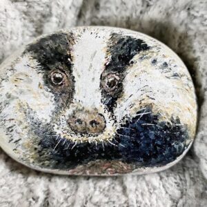 ‘Memories’ – Woodland Badger art Stone. A hand painted gift of care.