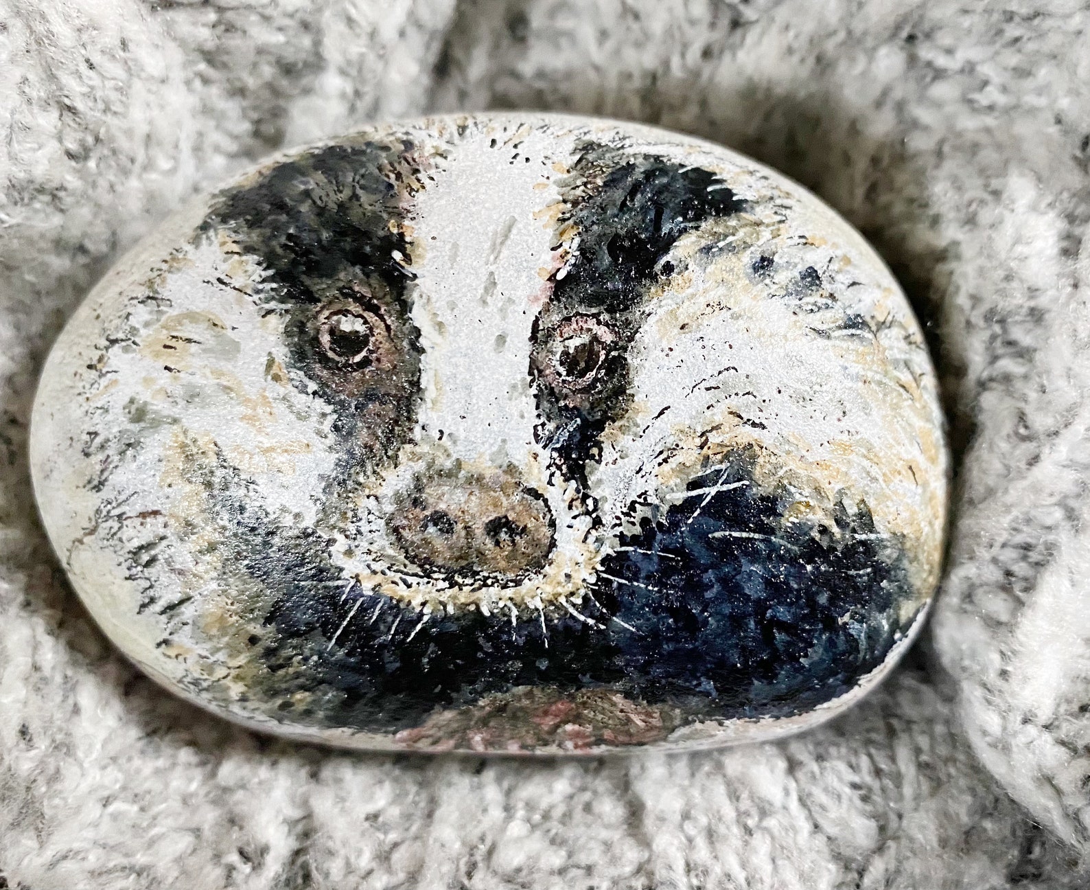 ‘Memories’ – Woodland Badger art Stone. A hand painted gift of care.