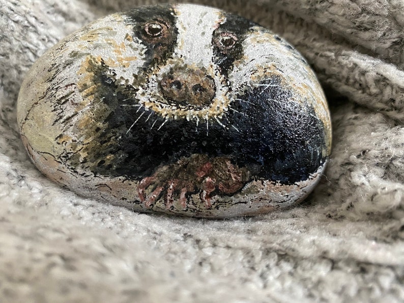 ‘Memories’ – Woodland Badger art Stone. A hand painted gift of care. - Image 5